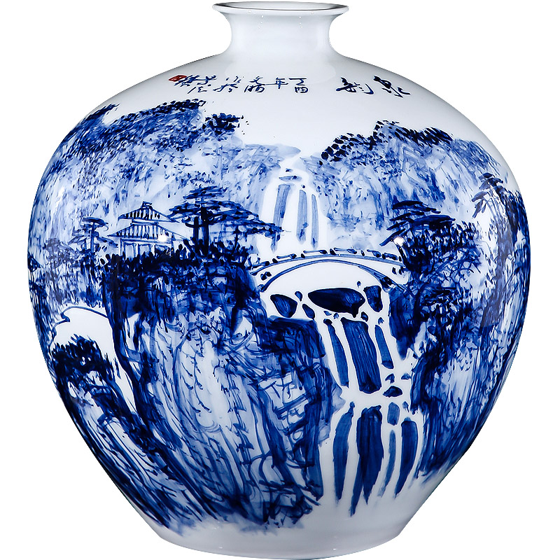 Jingdezhen ceramics Chinese style household adornment hand - made scenery of blue and white porcelain vase sitting room porch flower arranging furnishing articles