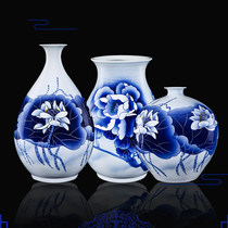 Jingdezhen Ceramic Ware Green Flower Porcelain Handpainted Lotus Vase Chinese Style Home Living Room Flower Arrangement Adornment Porcelain Pendulum