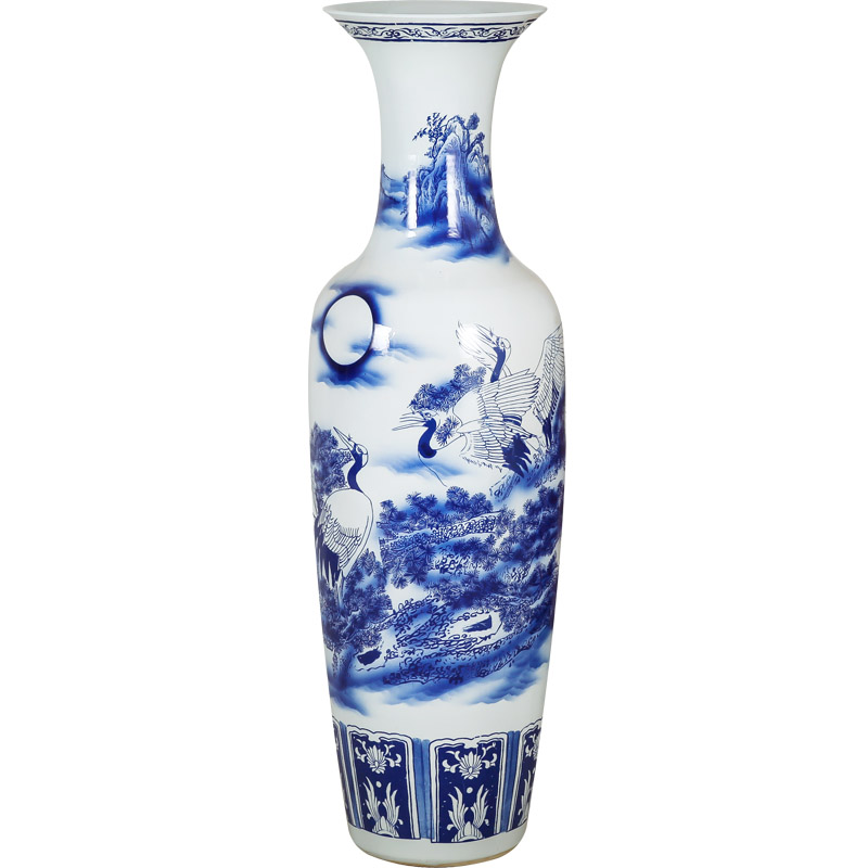 Jingdezhen ceramics vase of large sitting room place pine crane live birthday gift of blue and white porcelain hotel decoration