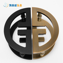 Semicircular glass door handle New Chinese antique copper black hotel villa double open push-pull door handle