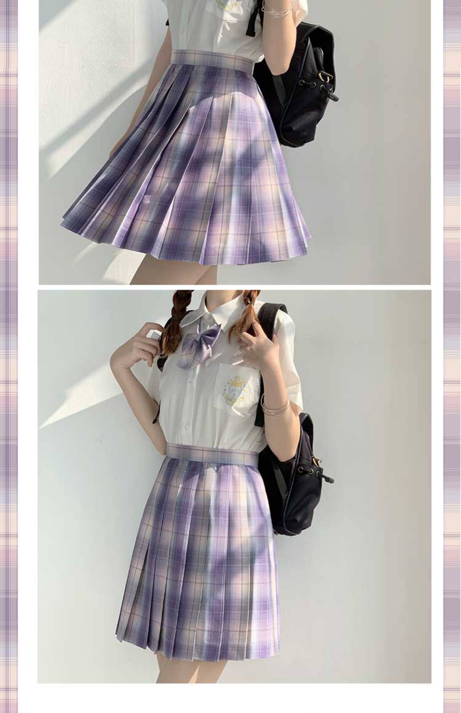 千紫鹤现货哥哥家原创正版浅蓝粉紫色系格裙少女jk制服紫格裙