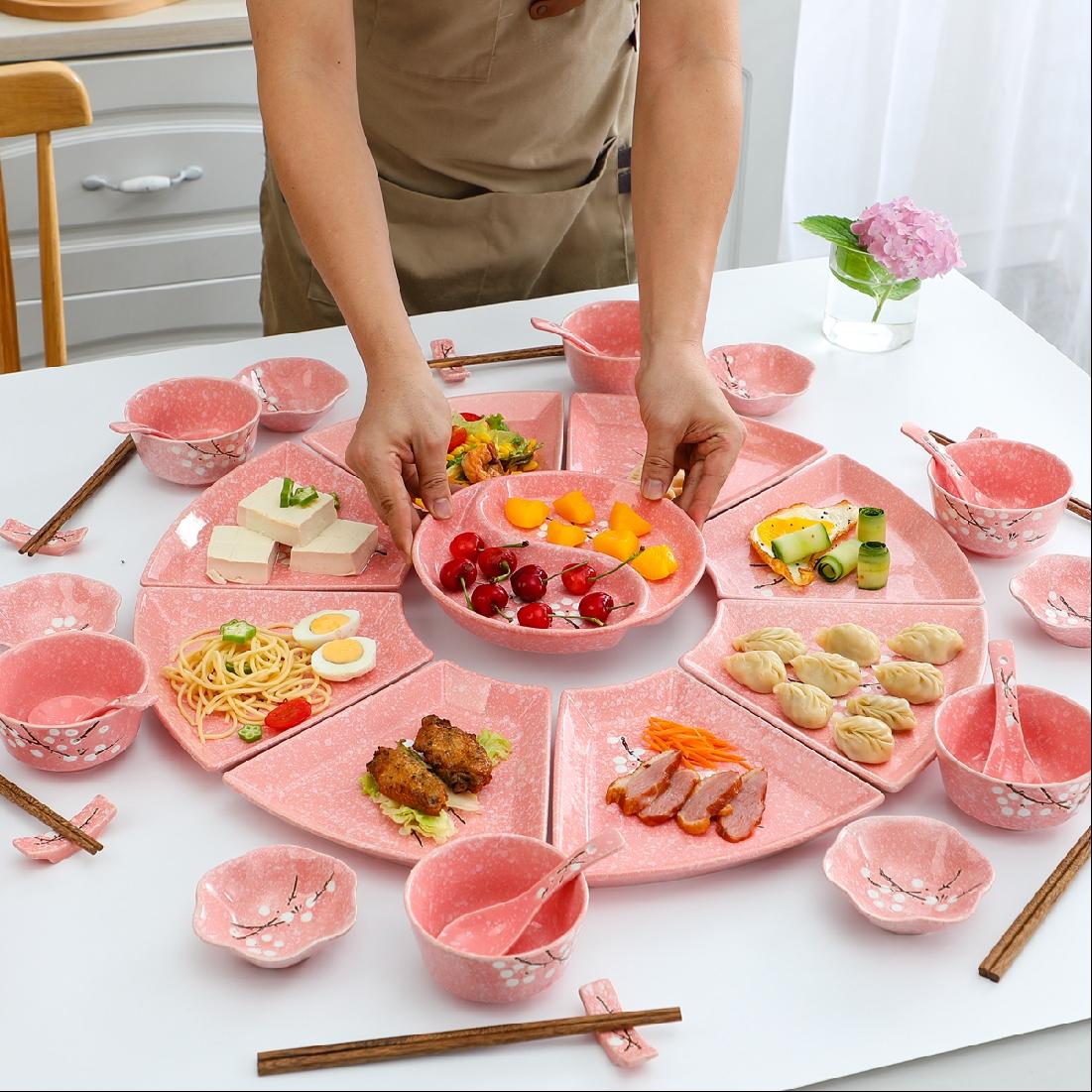 Creative ceramic platter network hot pot round after reunion dinner dishes dishes suit combination bowl dish plate of household