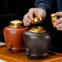 Purple sand tea pot large strong sealed tank aluminum metal cover moisture-proof Puer storage Tibetan tea tank household size