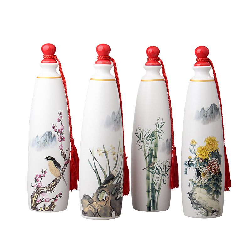 Jingdezhen ceramic bottle pack 1 catty four suit gift wine jar household small sealed jar of wine jugs