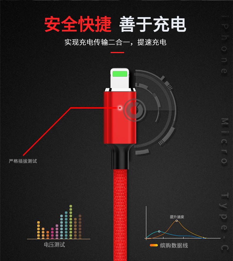 三合一数据线苹果安卓type-c一拖三充