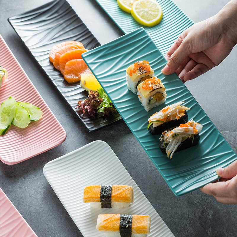 Snack plate Japanese sushi bar plate western food form long plate plate ceramic ideas long rectangular plate of northern Europe