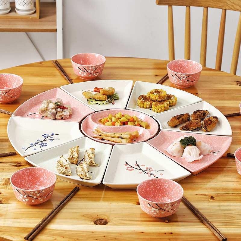 Trill reunion platter household dinner suit a particular ceramic glaze color Mosaic combination under the round table cutlery set