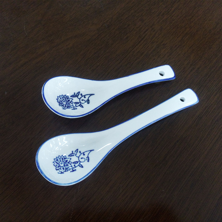 Spoon household spoons in lanzhou long handle blue hand - made porcelain Spoon bag mail size 30 Spoon noodles rice ladle