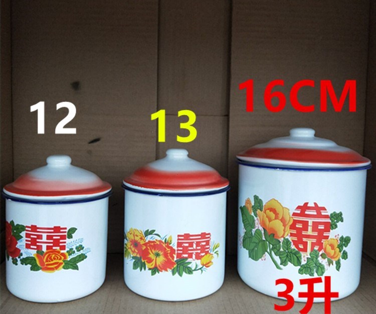 Mary old enamel cup nostalgic enamel cup promotion double happy character of the new iron ChaGangZi restoring ancient ways with cover