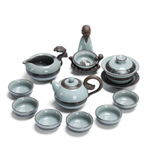Rock art Ge Kiln tea set Small set Simple household ceramic cover bowl Tea pot Kung Fu tea cup Office reception