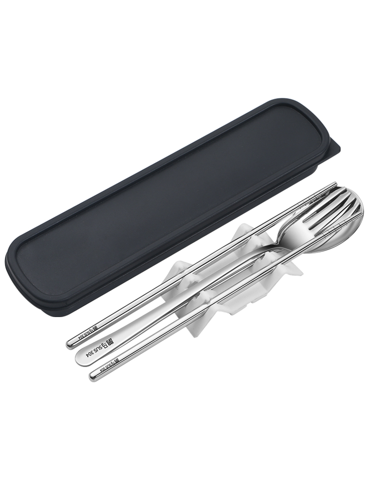 Portable chopsticks spoons three - piece suit adult tableware stainless steel fork express single students receive a case