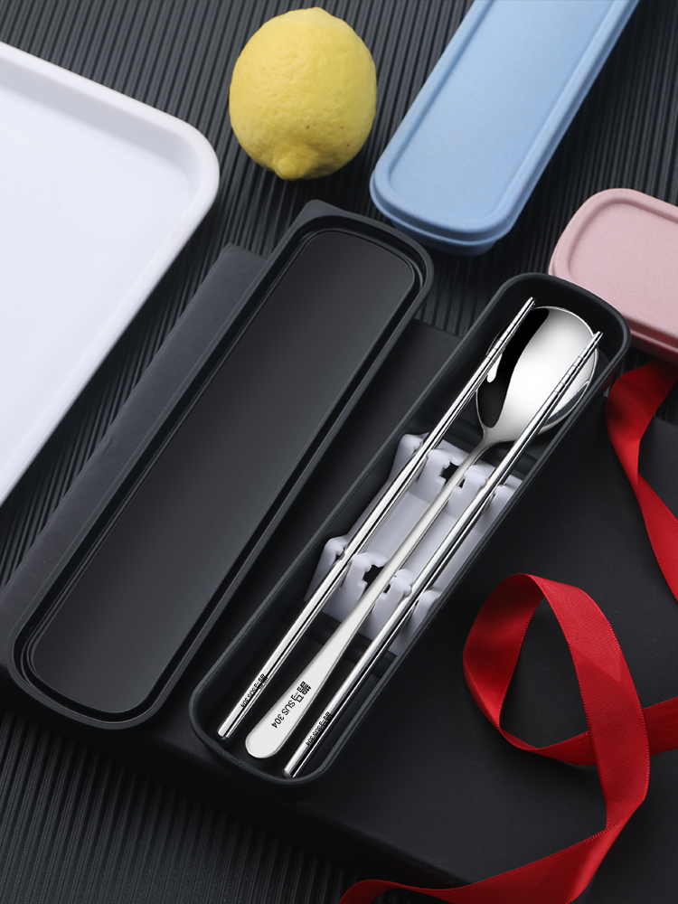 Portable chopsticks spoons three - piece suit adult tableware stainless steel fork express single students receive a case