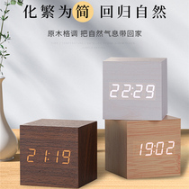 Wooden electronic alarm clock Students with LED silent luminous creative simple multi-functional desktop smart clock ornaments