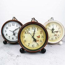 Simple European retro alarm clock for students with silent metal small desk clock Desktop clock Desktop bedroom living room ornaments