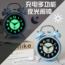 Rechargeable luminous small alarm clock for students with super loud sound Bedside bedroom desktop silent night light Childrens clock watch