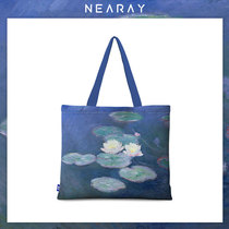 Claude Monet oil painting water lily with cloth bag shoulder canvas bag womens winter autumn and winter models to customize schoolbag