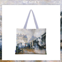 Monet oil painting series peripheral canvas bag Impressionist art shoulder bag custom large capacity portable shopping bag