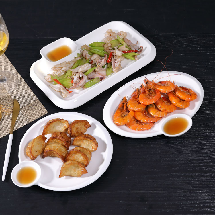 Dumplings dribbling vinegar dish of pure white ceramic plate household dish plate sushi plate creative dessert plate of fries, tableware