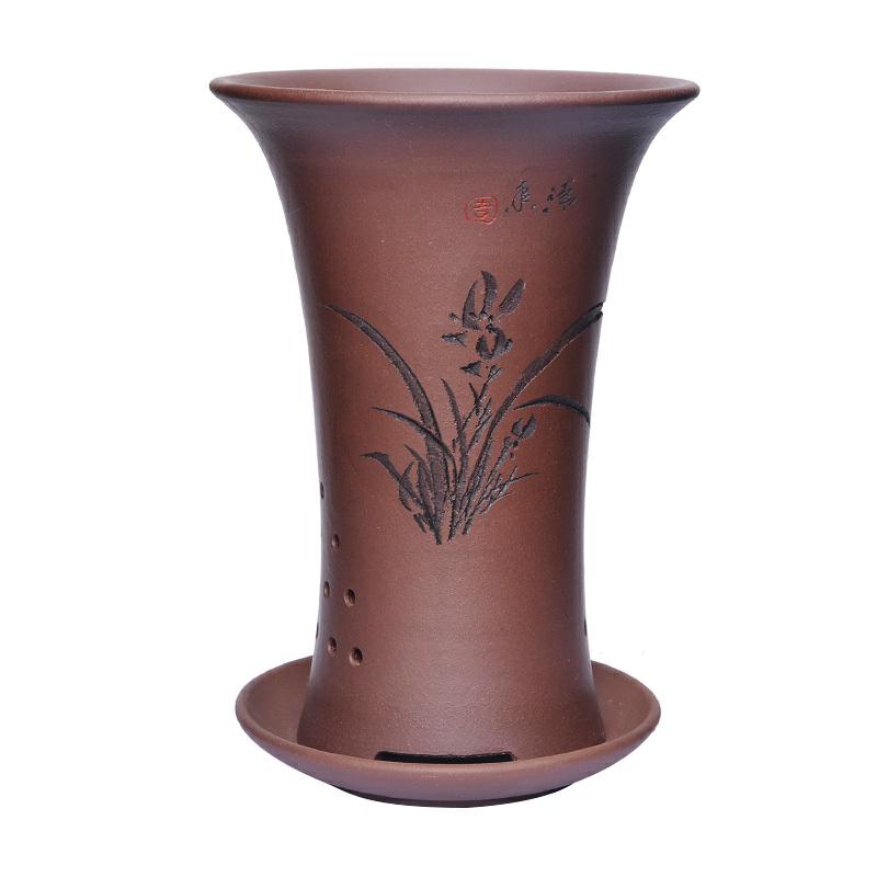 Orchid basin ceramic breathable purple sand flowerpot with tray trumpet bracketplant clivia special blue blue Orchid flower POTS