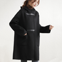 Black hooded double-sided cashmere coat women 2021 new womens autumn and winter cape small woolen coat