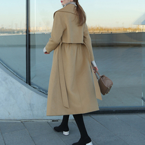 2021 Korean version of big lapel camel color slim body belt double face long female wool cashmere coat coat