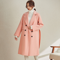 Pink double-sided cashmere coat women 2021 autumn and winter New long high-end temperament small woolen jacket