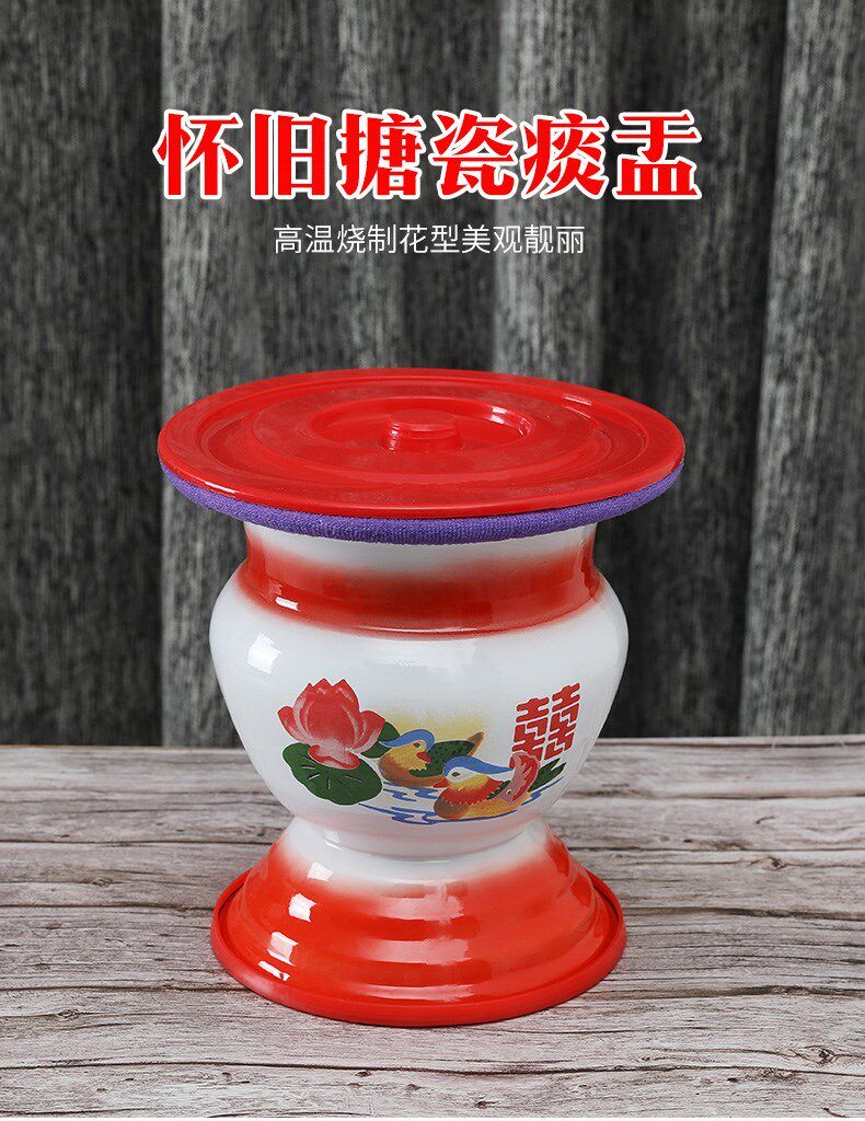 尿盆大人尿桶家用卧室小便女儿童痰盂带盖夜壶加厚高脚搪瓷尿桶