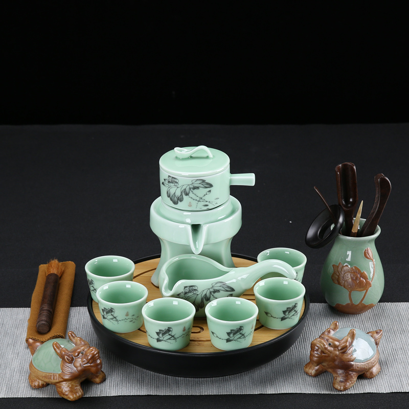 Tea set home stone mill creative ceramic teapot Tea tray was kung fu Tea cup half full automatic lazy