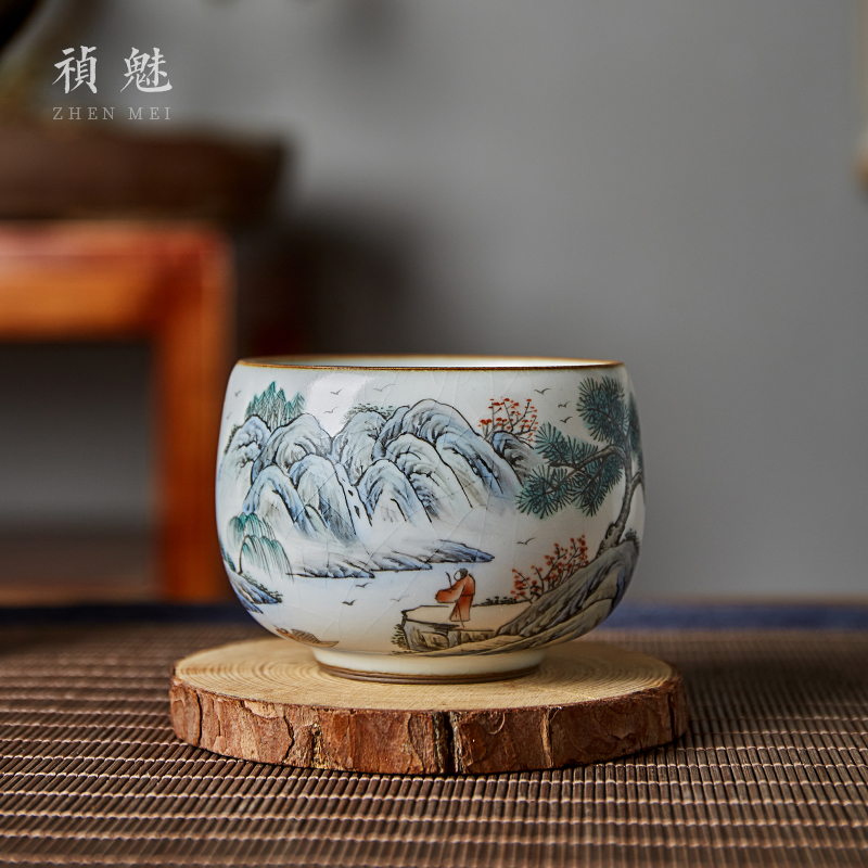 Shot incarnate your up hand - made scenery of jingdezhen ceramic kung fu tea set sample tea cup master cup slicing can be a single CPU