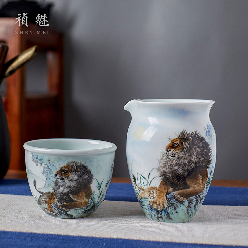 Fair shot incarnate the hand - made lion cup size of jingdezhen ceramic kung fu tea set with parts tea sea device and a cup of tea