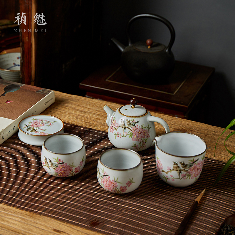 Shot incarnate your up hand - made water spot open peach blossom put jingdezhen ceramic teapot kung fu tea set household filter teapot