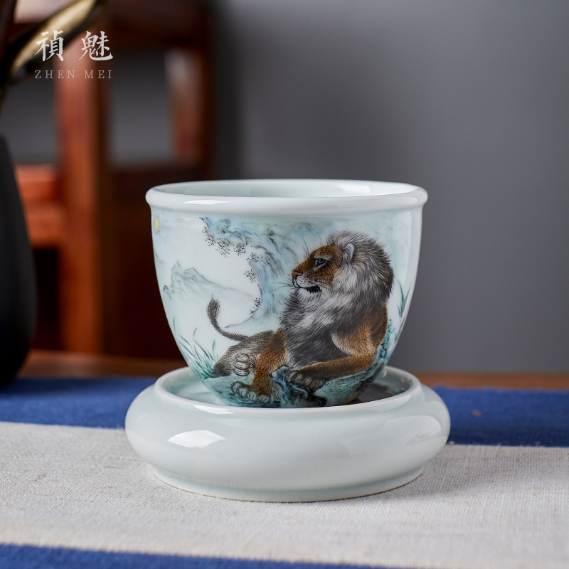 Shot incarnate the hand - made lion archaize cylinder of jingdezhen ceramic kung fu tea set individual sample tea cup master cup single CPU