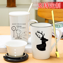 Creative cartoon cup Ceramic mug with lid spoon Personality trend men and women lovers coffee cup Household drinking cup