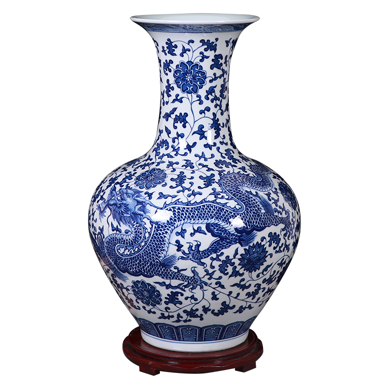 Jingdezhen blue and white dragon around big branch ceramic vase sitting room decoration to the hotel TV ark, furnishing articles, hand - made the collections