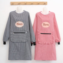 Apron thin summer - thin household fashion long sleeve kitchen cooking female apron adult cotton cover waterproof