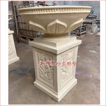 New Decoration Boundary Sandstone Relief Background Wall Sculpture Garden Linen Villa Hotel Outdoor Decoration Column Pier Flower Pot Flower Bowl