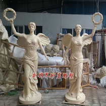 Newly decorated sandstone glass steel community garden landscape outdoor decoration character round carving victory goddess