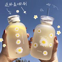 Glass Cup with straw Han version Summer water glass schoolgirl Cute Creativity Ins Girl Hearts Fresh Mug