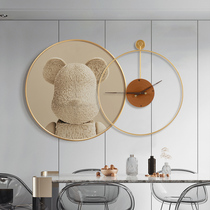 Light luxury restaurant decoration clock violence bear picture clock picture restaurant hanging modern minimal sofa background wall painting