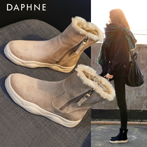 Daphne non-slip snow ground boots womens shoes fur integrated 2021 new winter cotton shoes genuine leather gush Martin boots