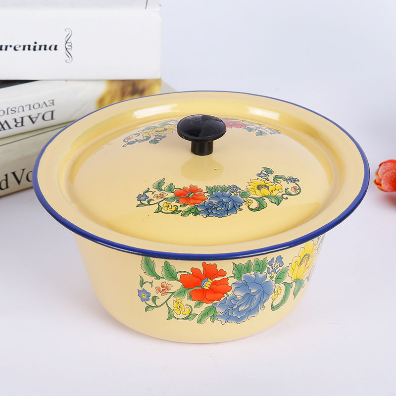 Old enamel POTS with cover soup pot enamel dumpling stuffing basin sauce bowl boil medicine deepen hand washing bowl of lard
