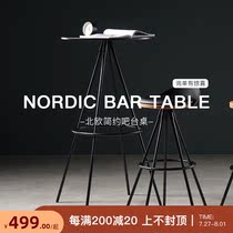 Small apartment Wrought iron high foot dining table Round bar table Simple industrial style milk tea shop wall bar table and chair combination