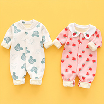 Baby plus velvet thickened jumpsuit women baby winter clothes ha clothes boys clothes newborn autumn and winter Net red climbing clothes