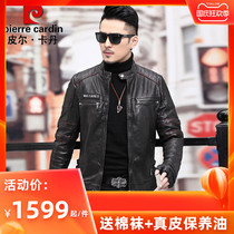 Pierre Cardin new motorcycle leather men leather short stand collar tanning leather jacket men Harley leather jacket