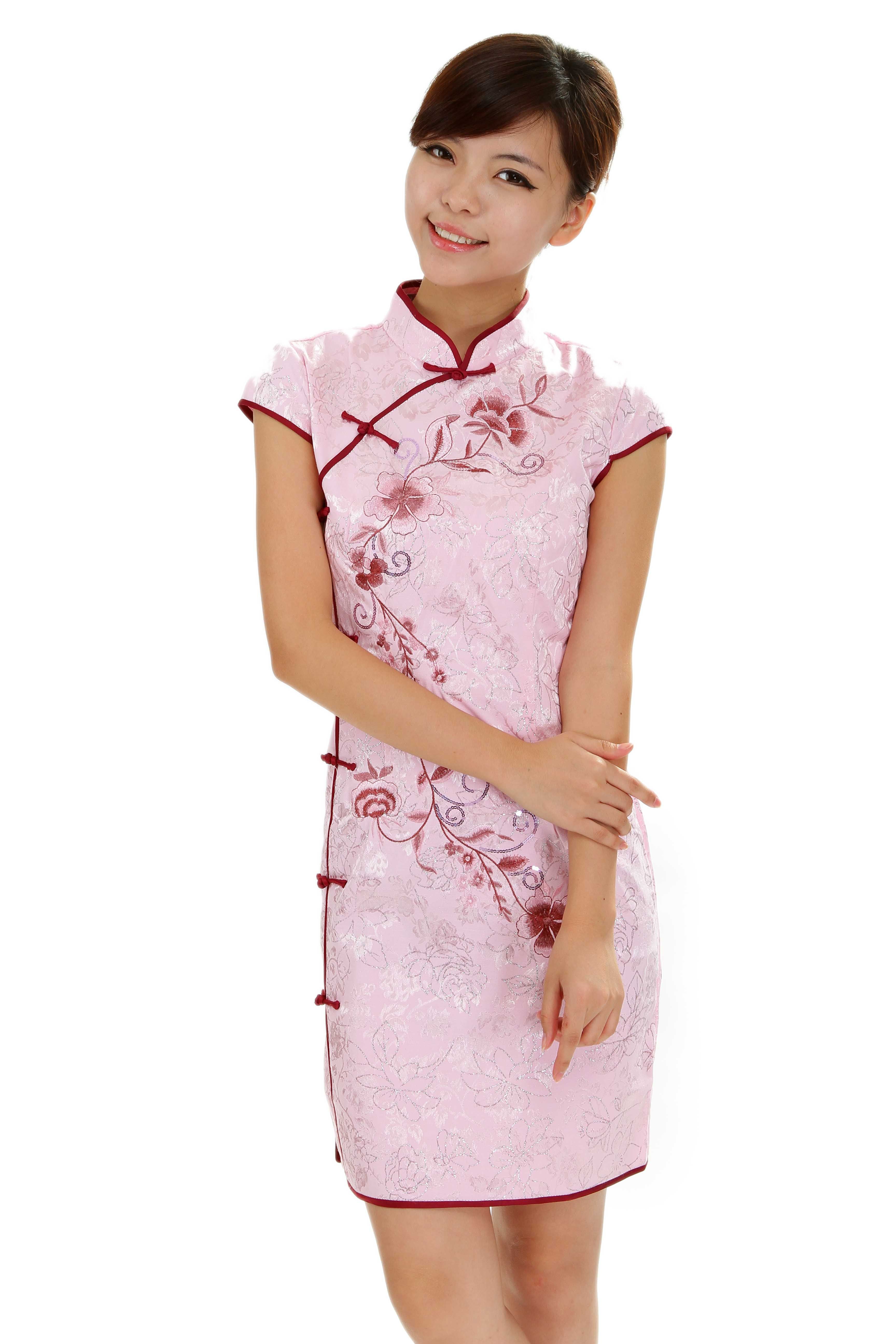 蕴诗坊价优雅修身中式古典珠片手工盘扣改良旗袍_蕴