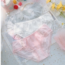 Summer thin cotton underwear women cute Japanese sweet little fairy ribbon streak sexy waist solid color breifs