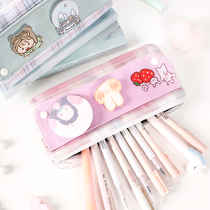 Teen Heart Day Ins Tides High Face Value Pen Bag Elementary School Kids Brief Cute Pencil Case Korea Junior High School Raw Lead Pencil Case Multifunction Large Capacity Pen Box Creative Canvas Stationery Bag