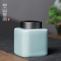 Empty Hills New Rain Square Tea Leaf Jars Seal Tank Damp ceramic tea Tanks High-end Metal Lid Portable Tea Jar