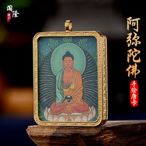 Trespassing Amitaba Buddha statue of hand painted Tangkaga Uri box pendant necklace Bentuccen ethnic wind bronze hanging pendant