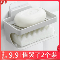 Drain soap box home Nordic creative non-trace soap holder plastic simple double soap box Non-hole storage rack